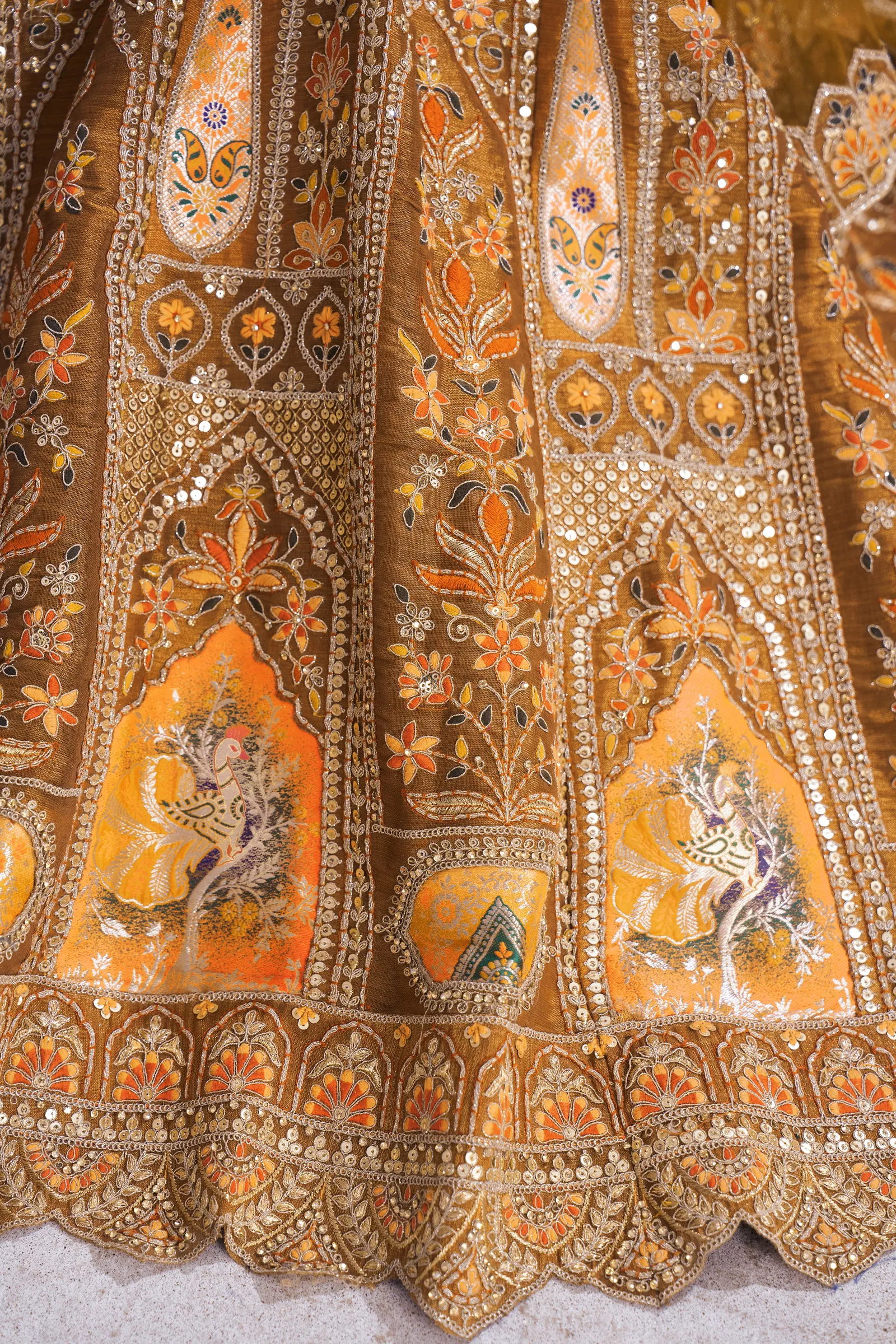 Kf 32 Mustard Banarasi Silk Patch Work Semi Bridal Lehenga Choli Wholesale Clothing Suppliers In India